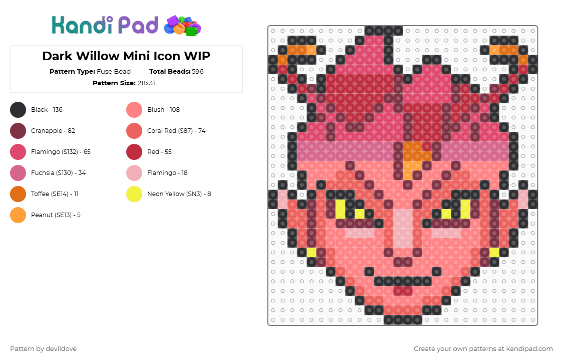 Dark Willow Mini Icon WIP - Fuse Bead Pattern by devildove on Kandi Pad - brown,red