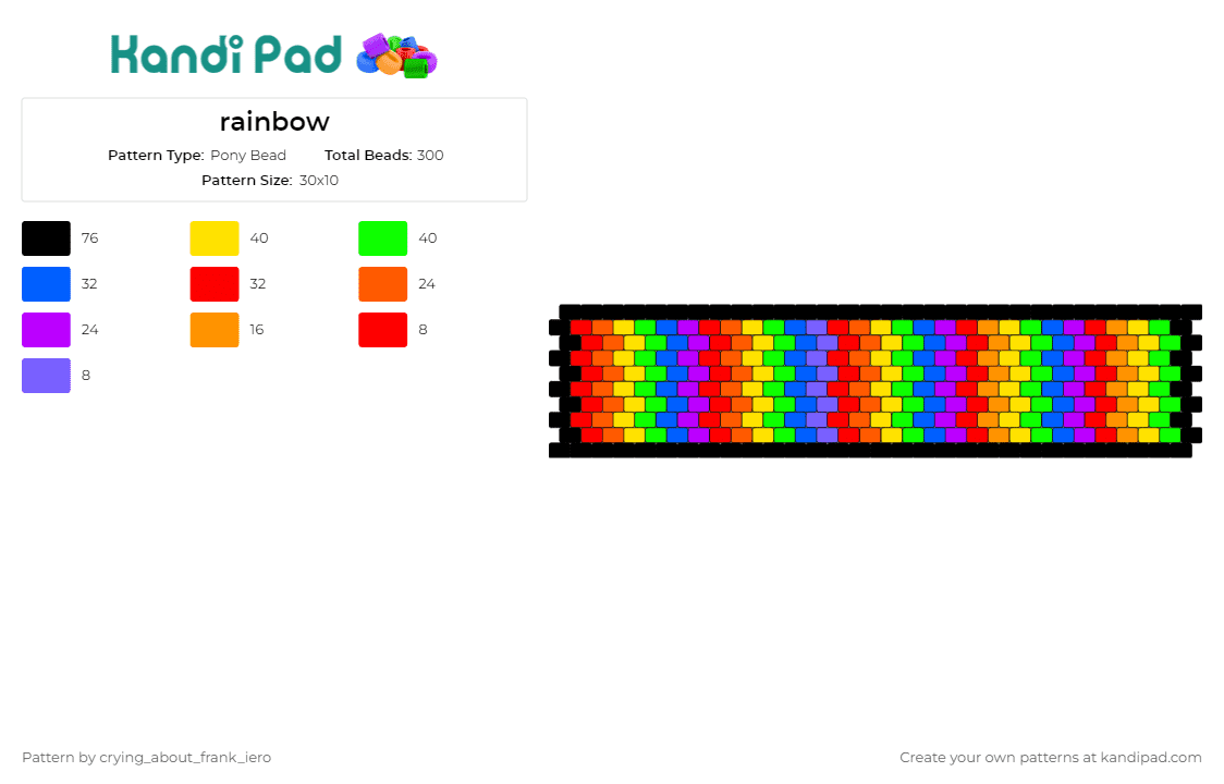 rainbow - Pony Bead Pattern by crying_about_frank_iero on Kandi Pad - rainbows,colorful,cuff