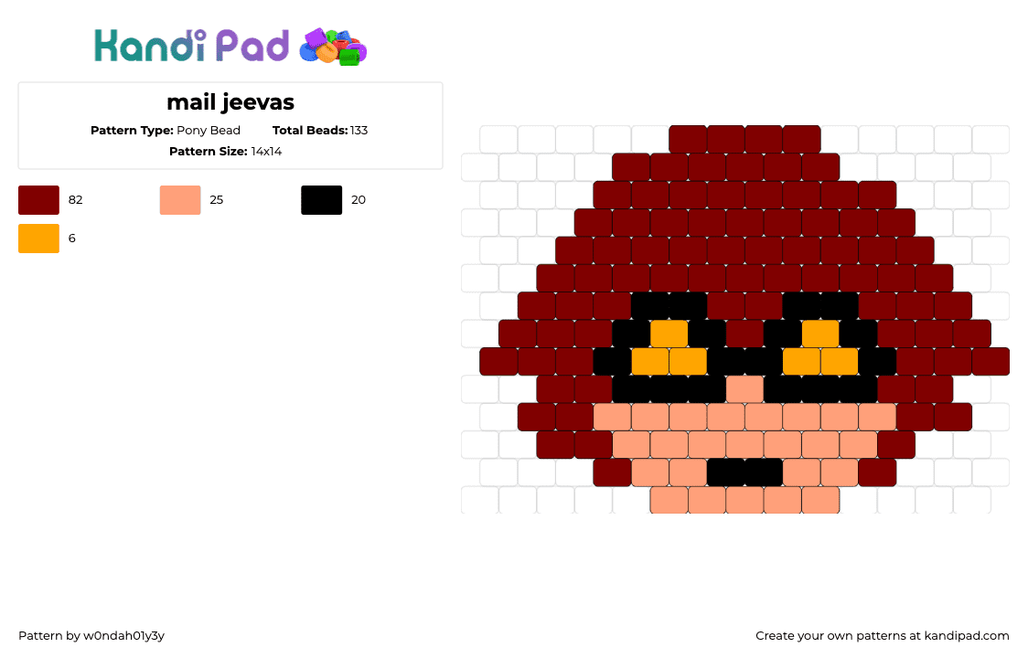 mail jeevas - Pony Bead Pattern by w0ndah01y3y on Kandi Pad - mail jeevas,matt,death note,head,character,classes,anime,red,orange