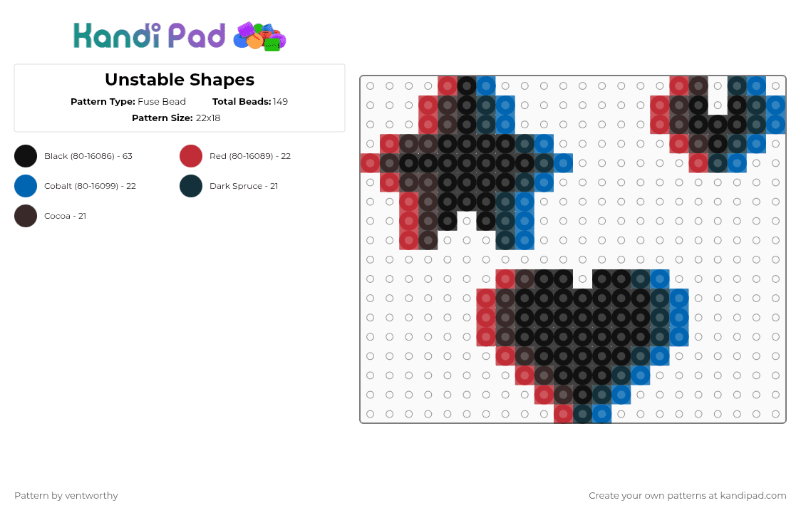 Unstable Shapes - Fuse Bead Pattern by kandikans on Kandi Pad - black,brown,red,blue,cotdglitchart,glitch,heart,star