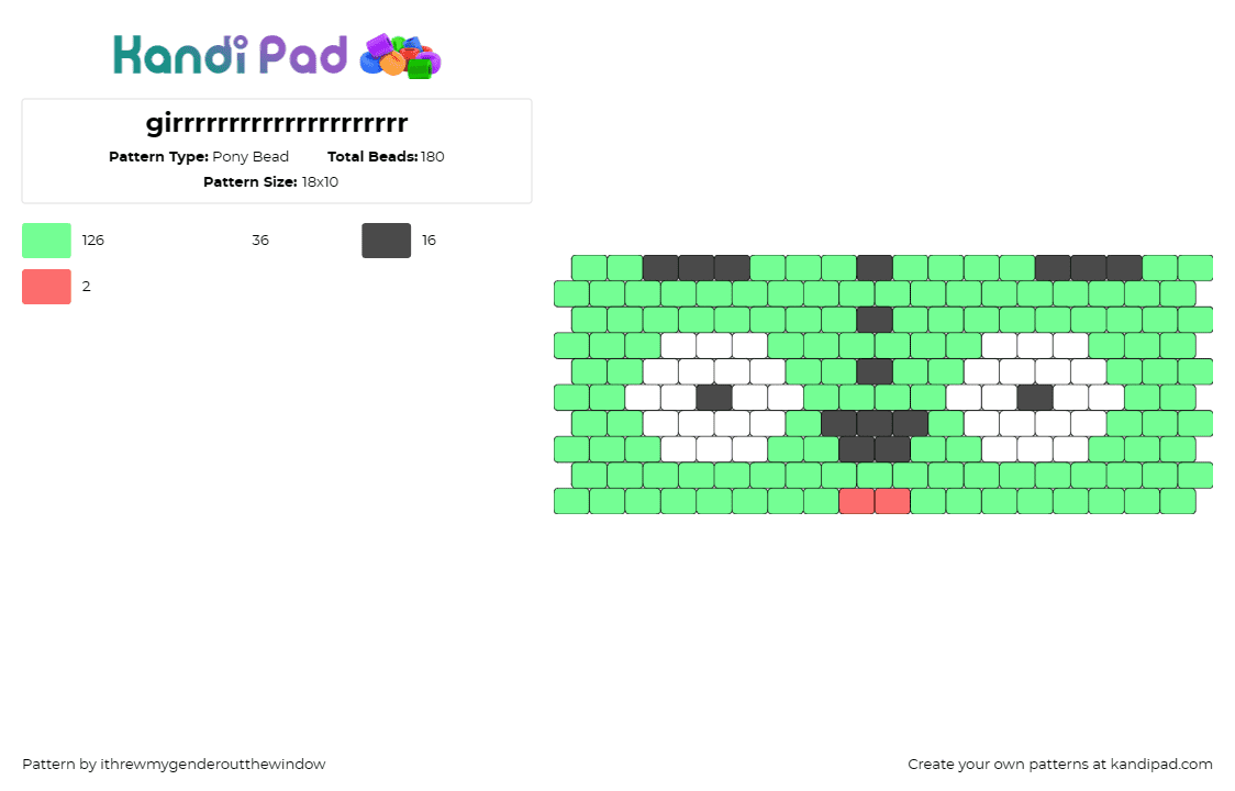 girrrrrrrrrrrrrrrrrrrrr - Pony Bead Pattern by ithrewmygenderoutthewindow on Kandi Pad - gir,invader zim,cuff,eyes,cartoon,tv show,character,green