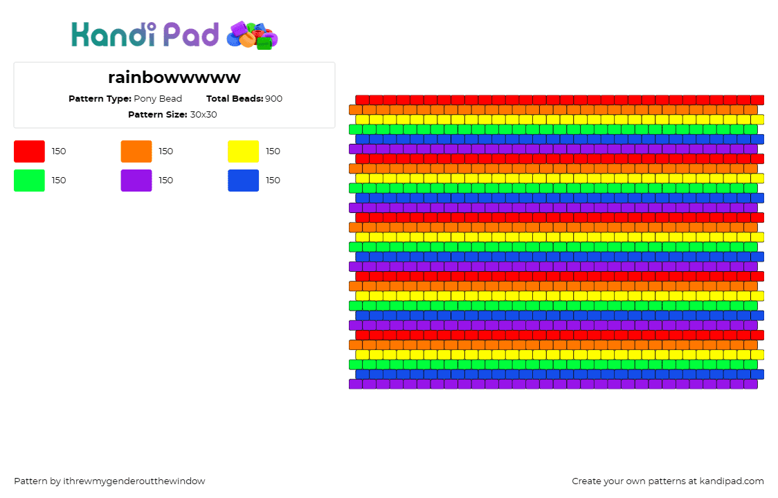 rainbowwwww - Pony Bead Pattern by ithrewmygenderoutthewindow on Kandi Pad - rainbow,stripes,panel,exuberant,joyful,vibrance,radiant,horizontal,spectrum,colo