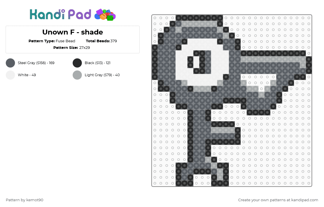 Unown F - shade - Fuse Bead Pattern by kemot90 on Kandi Pad - gray