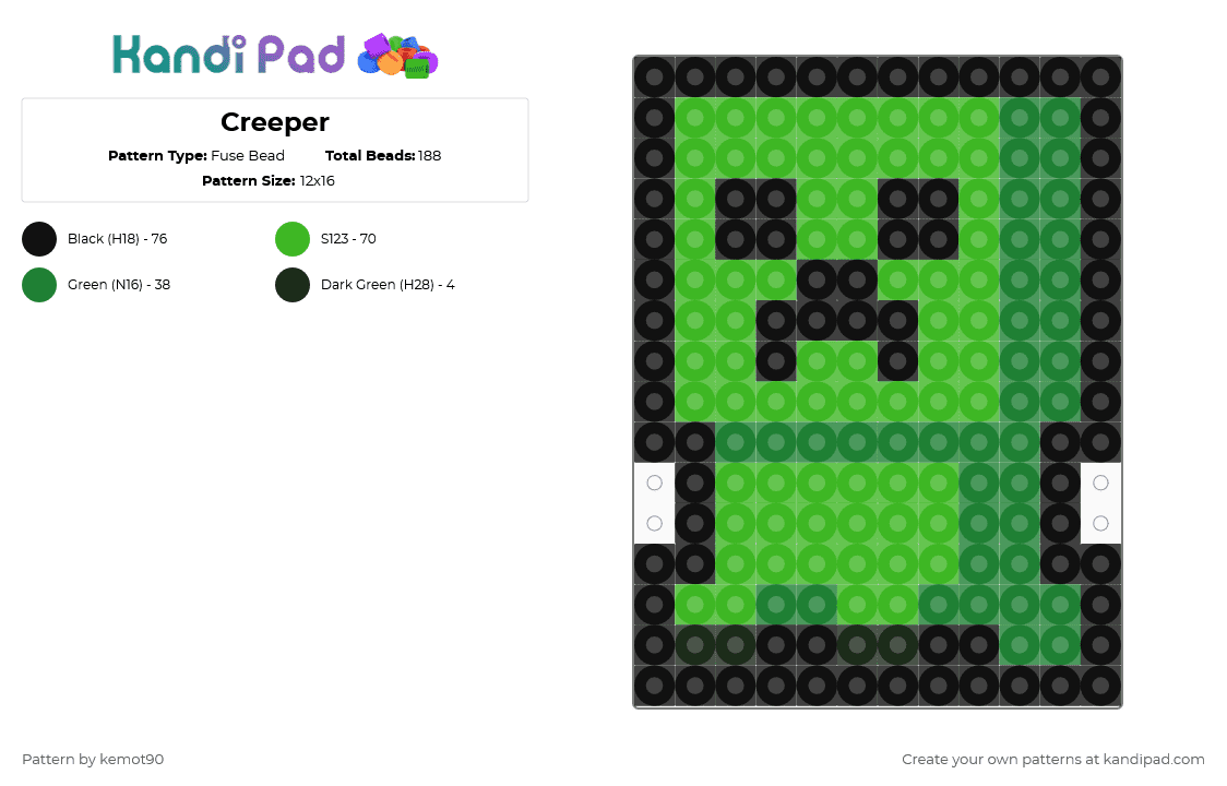 Creeper - Fuse Bead Pattern by kemot90 on Kandi Pad - black,green