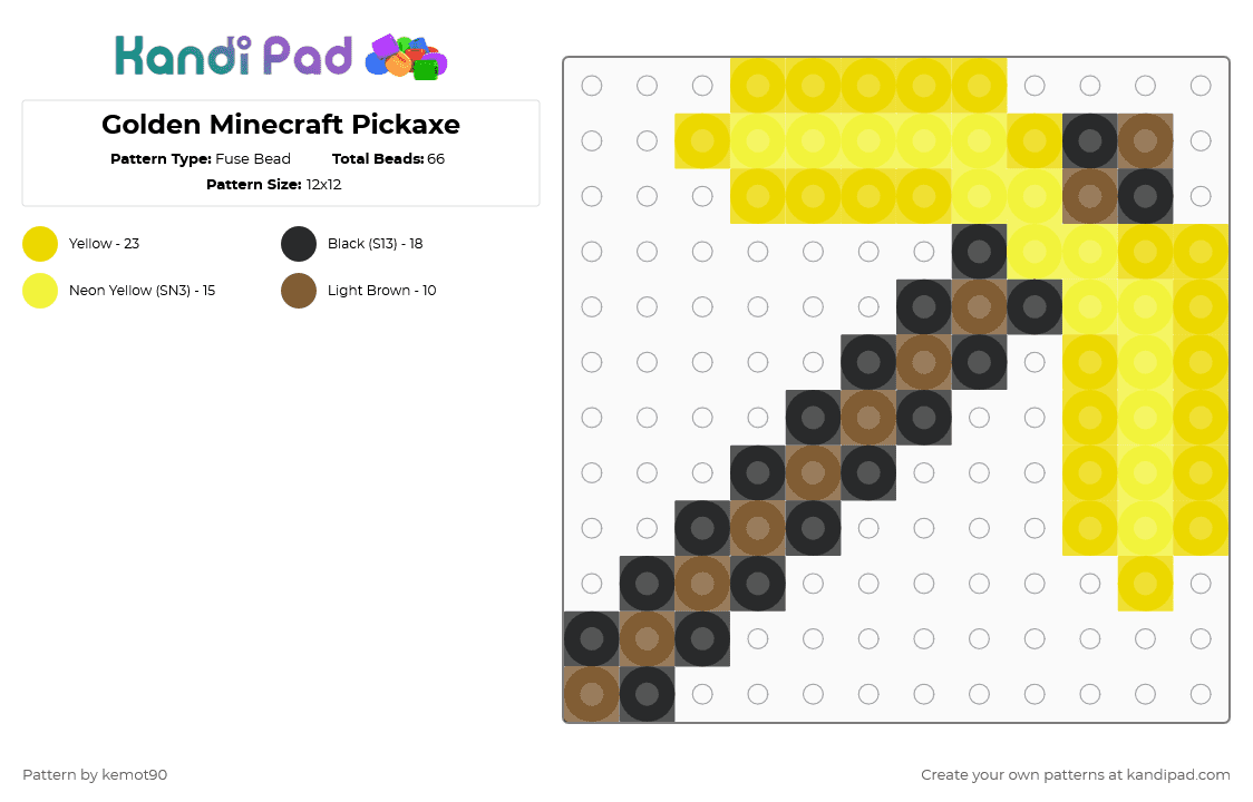 Golden Minecraft Pickaxe - Fuse Bead Pattern by kemot90 on Kandi Pad - yellow