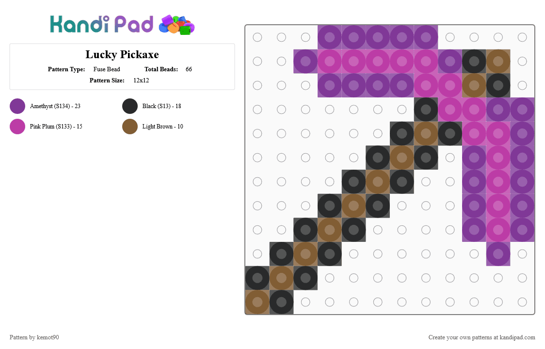 Lucky Pickaxe - Fuse Bead Pattern by kemot90 on Kandi Pad - pink