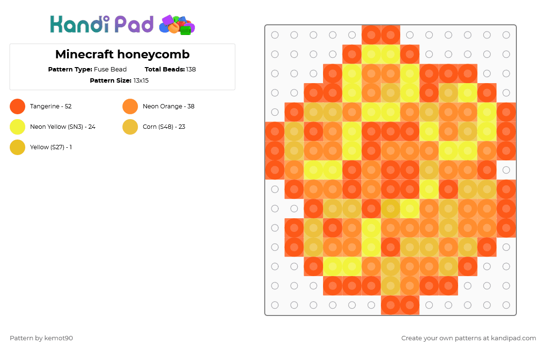 Minecraft honeycomb - Fuse Bead Pattern by kemot90 on Kandi Pad - orange,yellow