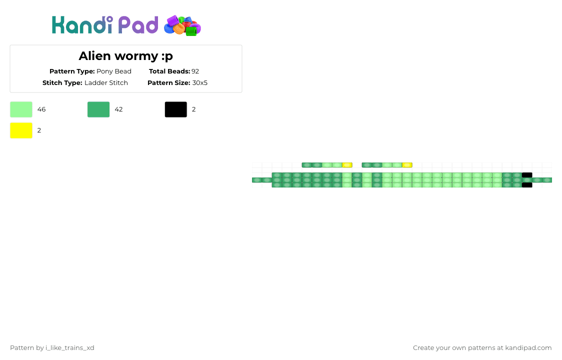 Alien wormy :p - Pony Bead Pattern by i_like_trains_xd on Kandi Pad - green,teal,squirmle,give me back my wig,guh,alien squirmle
