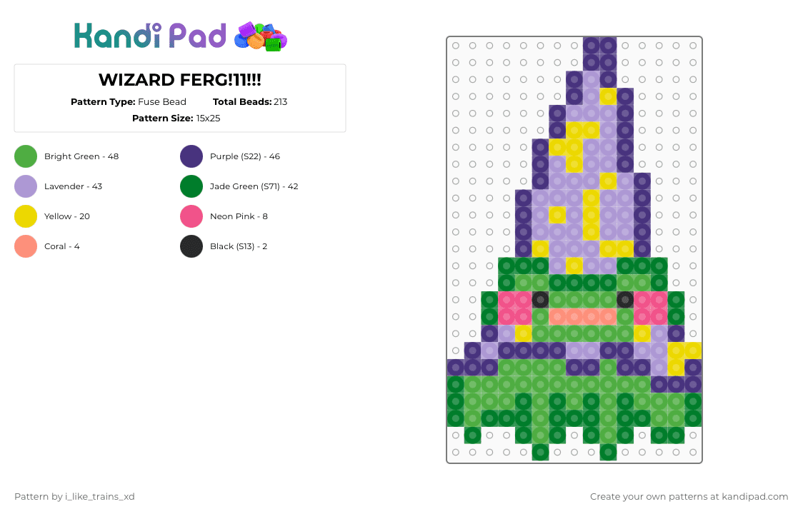 WIZARD FERG!11!!! - Fuse Bead Pattern by i_like_trains_xd on Kandi Pad - green,pink,purple,ferg wizard,ferg,i like fergs,f e r g