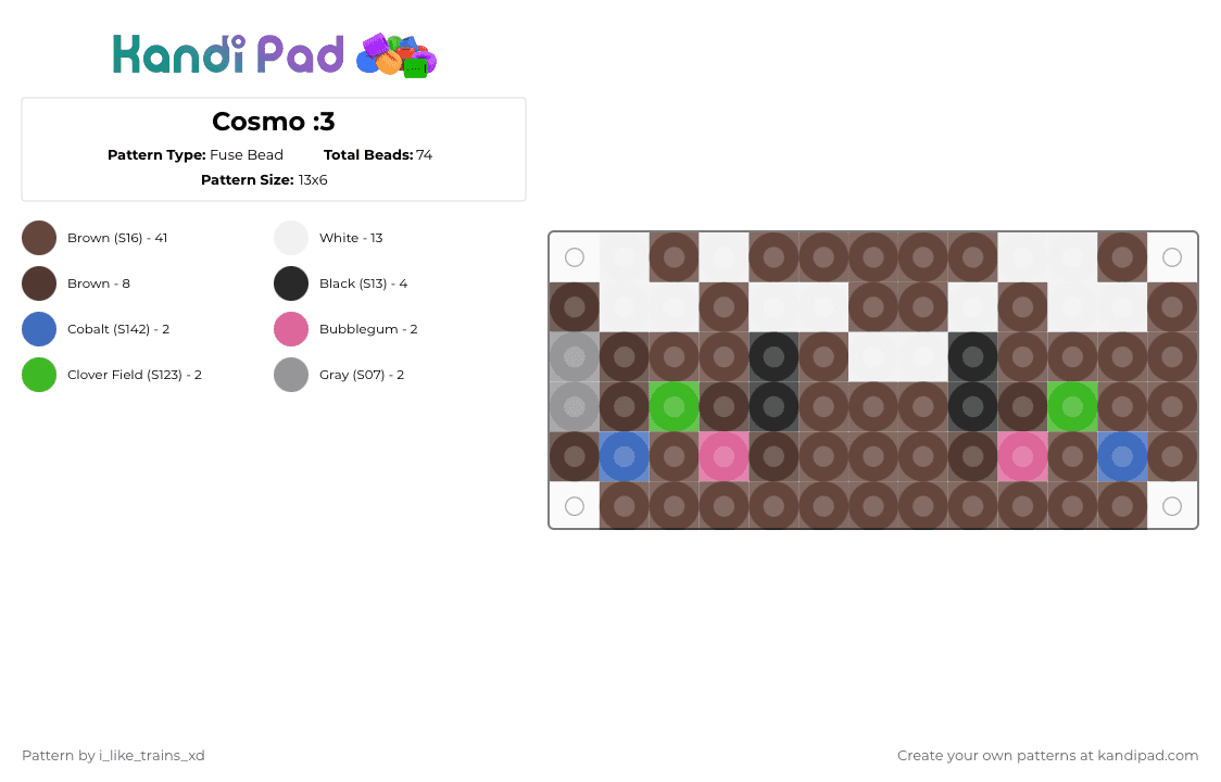 Cosmo :3 - Fuse Bead Pattern by i_like_trains_xd on Kandi Pad - brown