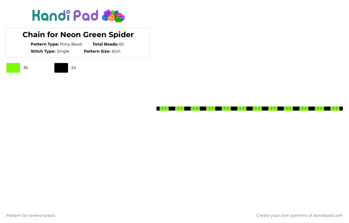 Chain for Neon Green Spider - Pony Bead Pattern by deleted_user_363834 on Kandi Pad - green,black