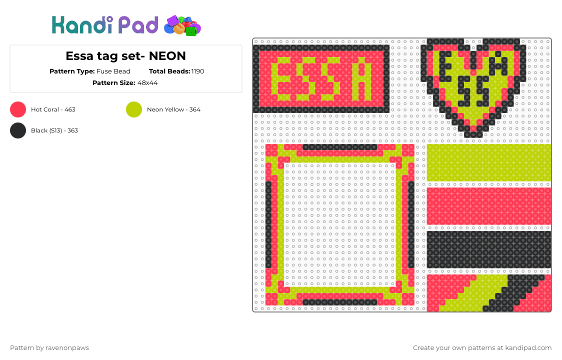 Essa tag set- NEON - Fuse Bead Pattern by deleted_user_363834 on Kandi Pad - red,green