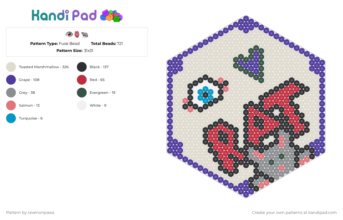 👁️🫀🐀 - Fuse Bead Pattern by deleted_user_363834 on Kandi Pad - purple,beige
