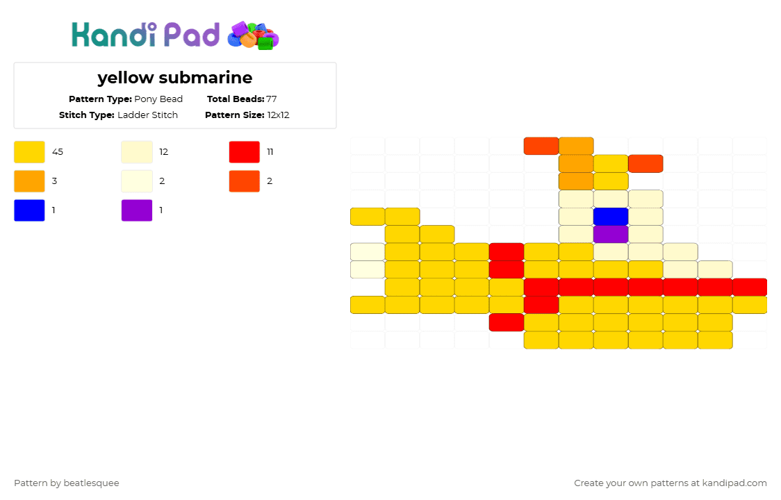 yellow submarine - Pony Bead Pattern by beatlesquee on Kandi Pad - yellow