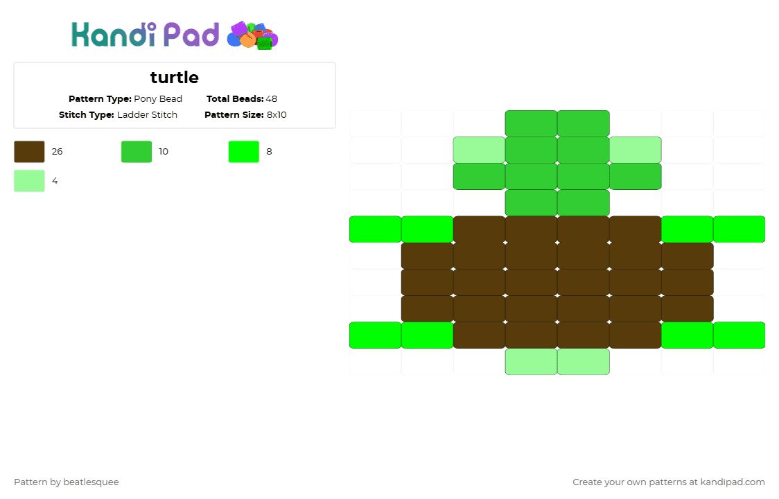 turtle - Pony Bead Pattern by beatlesquee on Kandi Pad - green,brown
