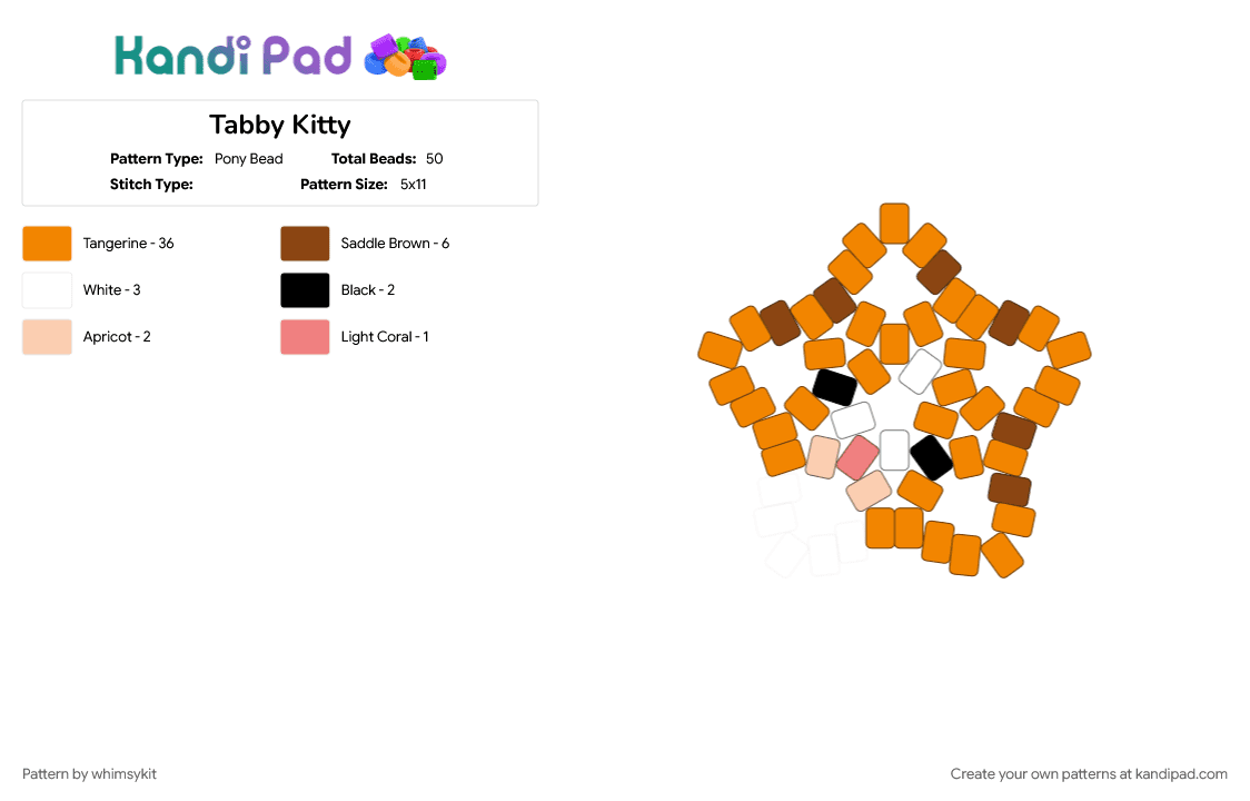 Tabby Kitty - Pony Bead Pattern by whimsykit on Kandi Pad - animal, cat, cute, kitty, orange