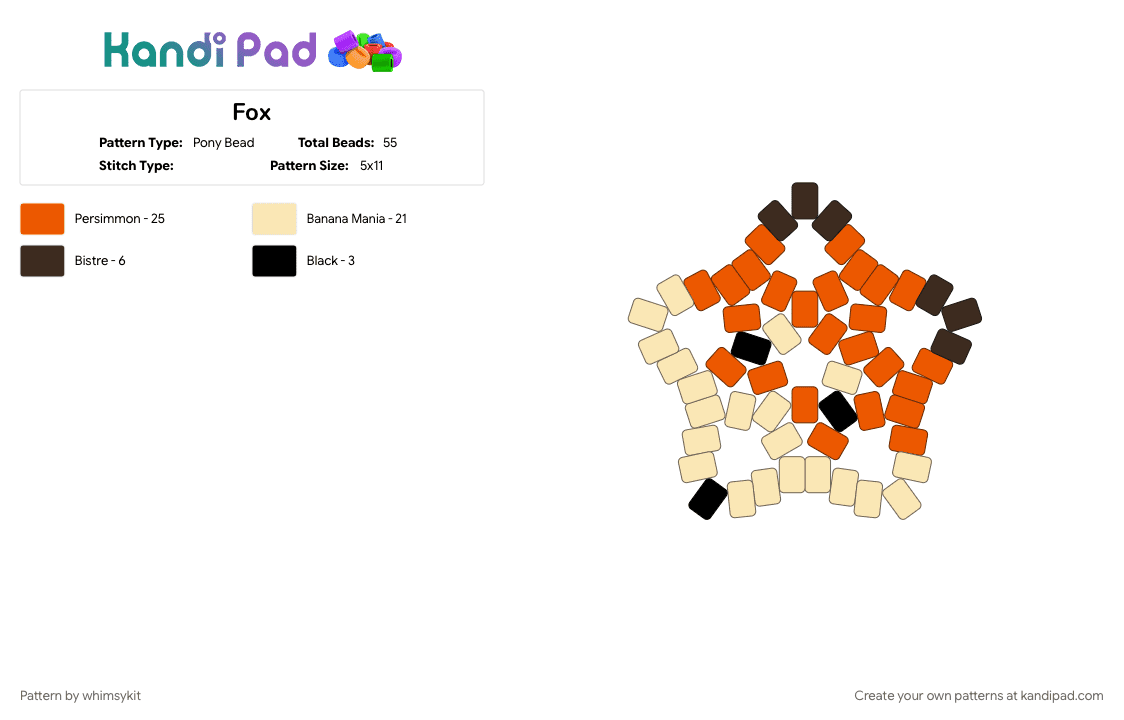 Fox - Pony Bead Pattern by whimsykit on Kandi Pad - animal, beige, cute, fox, orange