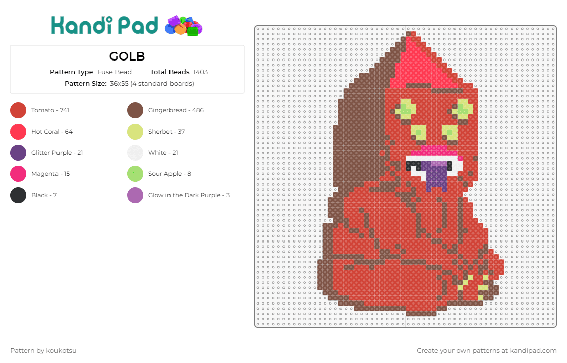 GOLB - Fuse Bead Pattern by koukotsu on Kandi Pad - golb,adventure time,deity,mysterious,animated series,red,character