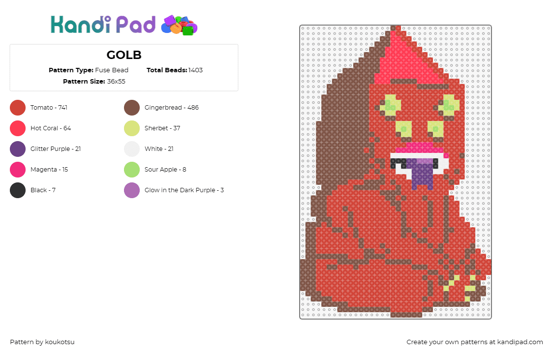 GOLB - Fuse Bead Pattern by koukotsu on Kandi Pad - golb,adventure time,deity,mysterious,animated series,red,character