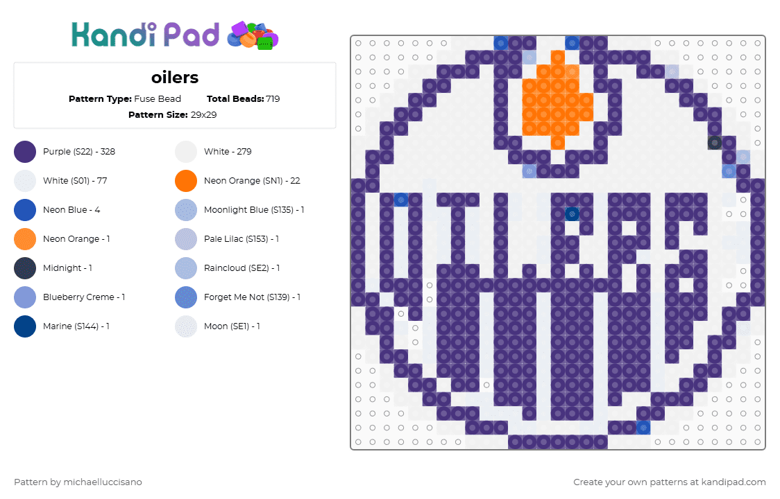 oilers - Fuse Bead Pattern by michaelluccisano on Kandi Pad - white,purple