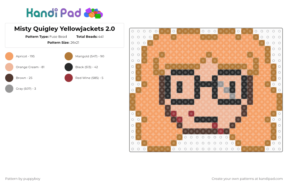 Misty Quigley Yellowjackets 2.0 - Fuse Bead Pattern by puppyboy on Kandi Pad - misty,yellowjackets,tv show,head,character,tan,beige,orange
