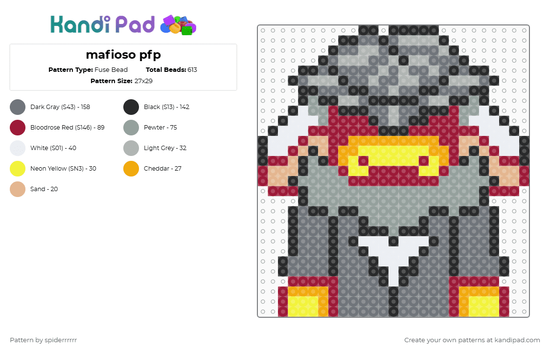 mafioso pfp - Fuse Bead Pattern by spiderrrrrr on Kandi Pad - red,gray
