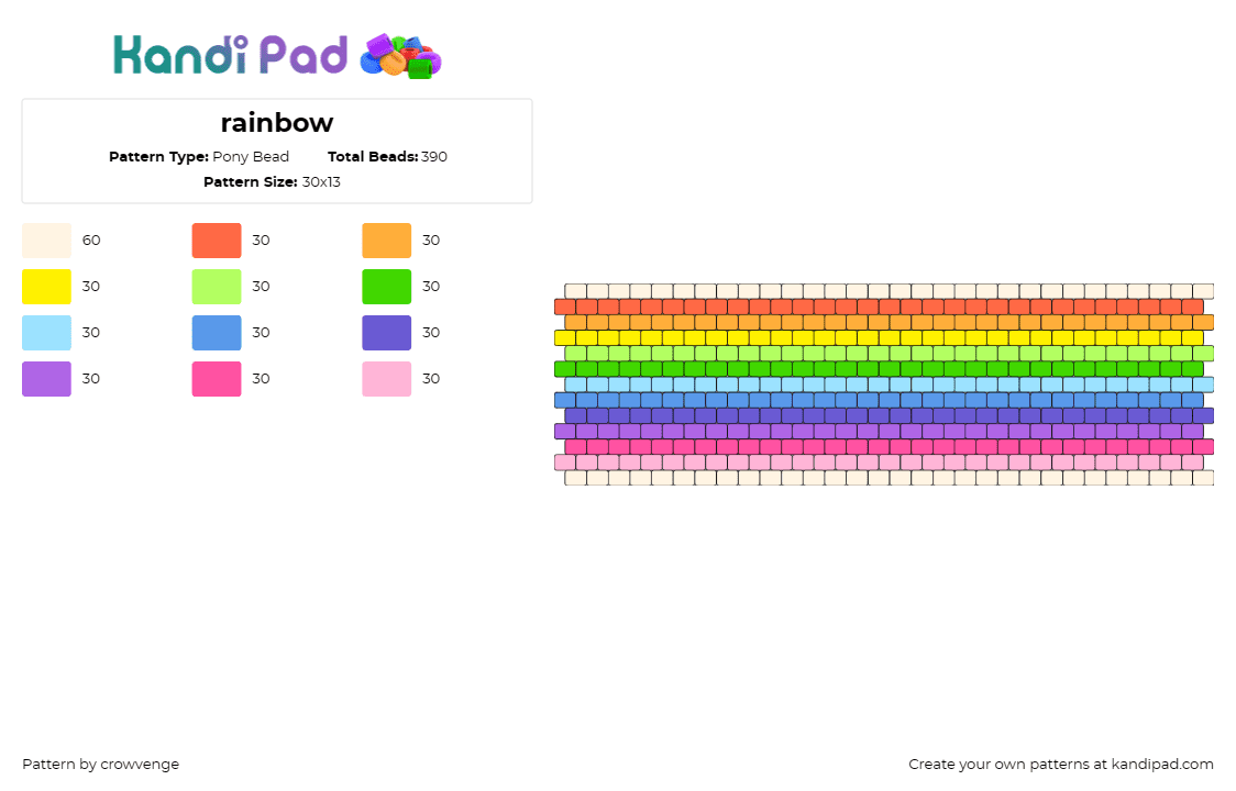 rainbow - Pony Bead Pattern by crowvenge on Kandi Pad - rainbow,cuff,lively,joyful,vibrant,bright,spectrum,colorful,spirited