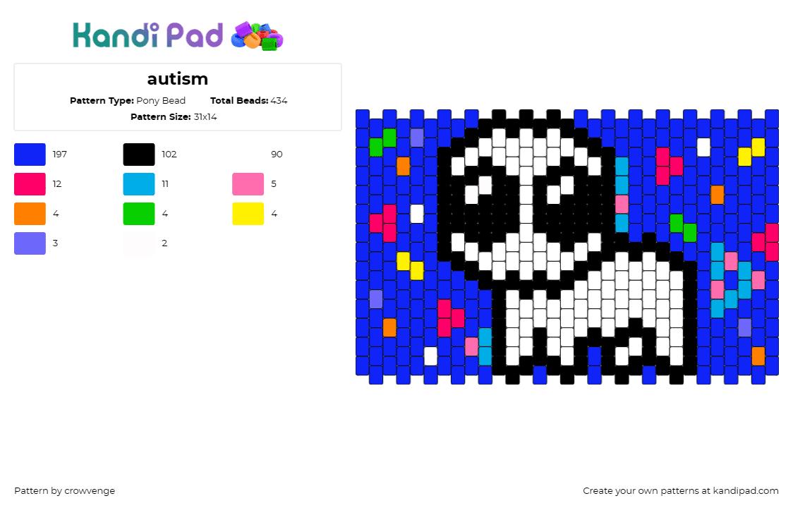 autism - Pony Bead Pattern by crowvenge on Kandi Pad - autism,awareness,support,puzzle,piece,diversity,meaningful,community,blue