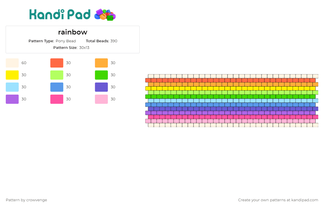 rainbow - Pony Bead Pattern by crowvenge on Kandi Pad - rainbow,cuff,lively,joyful,vibrant,bright,spectrum,colorful,spirited