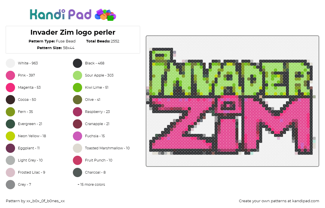 Invader Zim logo perler - Fuse Bead Pattern by xx_b0x_0f_b0nes_xx on Kandi Pad - gpt immerse in the world of a beloved alien character with this fuse bead patter