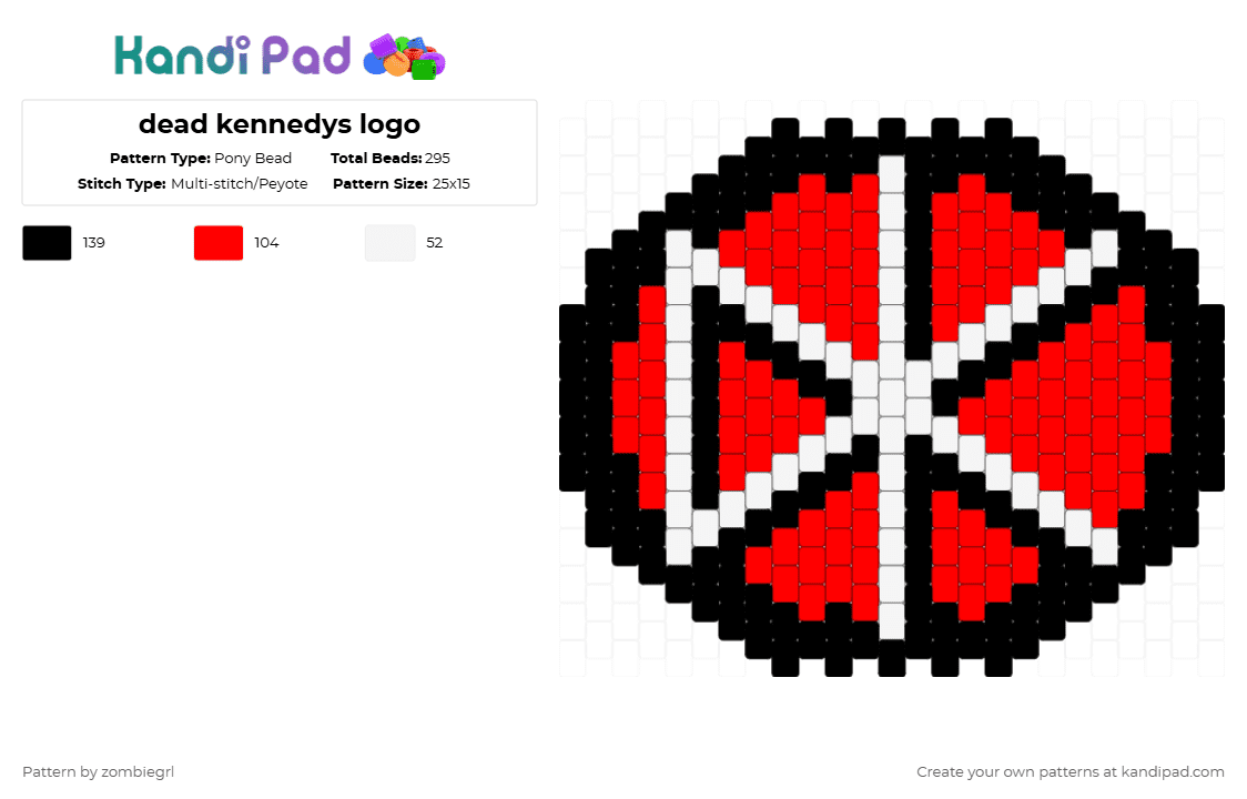 dead kennedys logo - Pony Bead Pattern by zombiegrl on Kandi Pad - dead kennedys,music,punk,logo,band,white,red