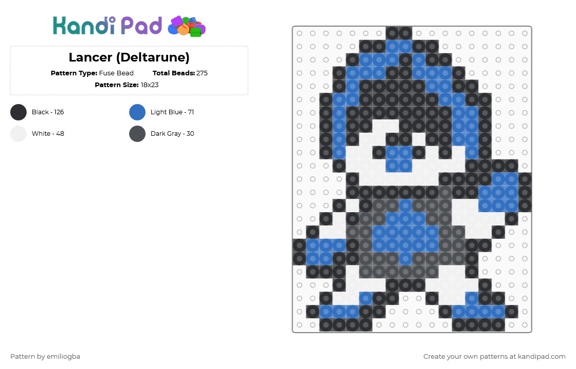 Lancer (Deltarune) - Fuse Bead Pattern by emiliogba on Kandi Pad - blue,gray,deltarune,video game,undertale,evil,goober,silly,lancer