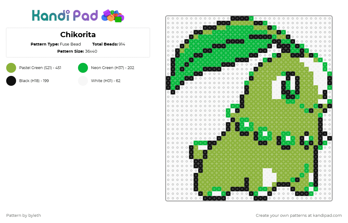 Chikorita - Fuse Bead Pattern by byleth on Kandi Pad - green