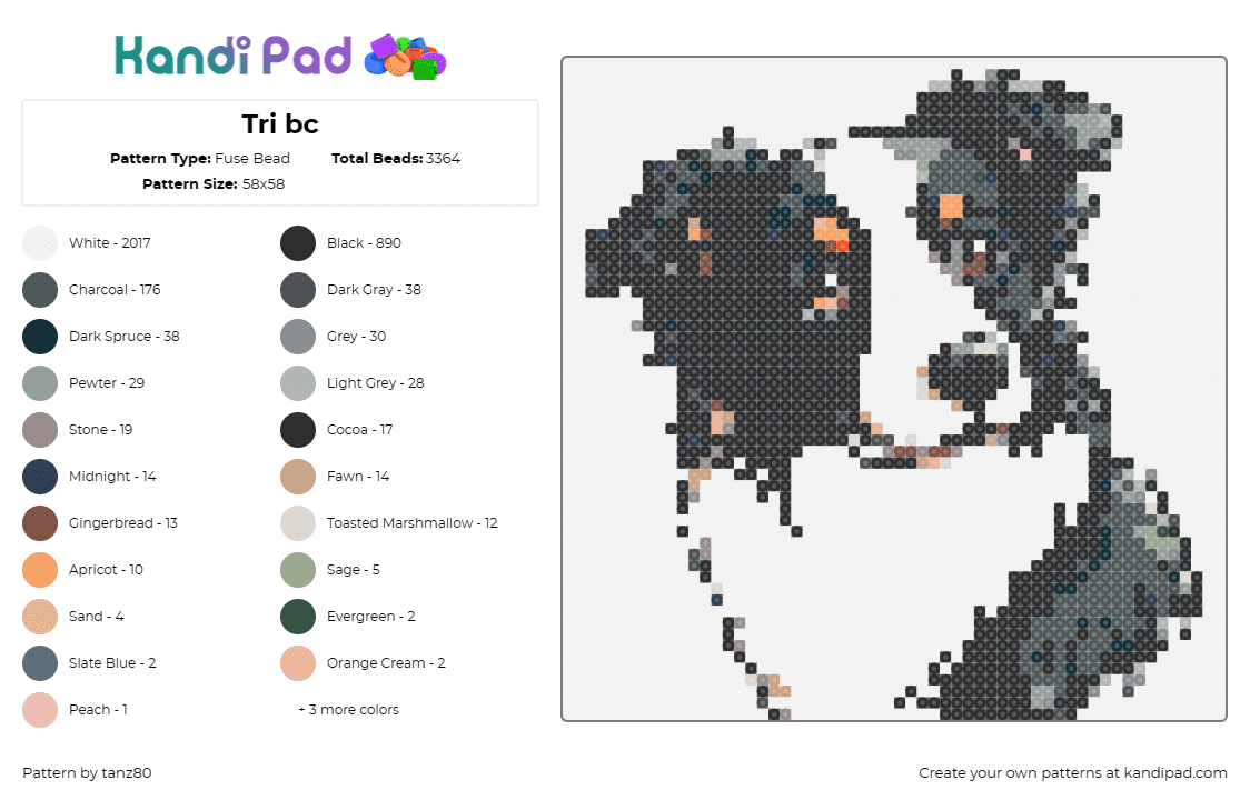 Tri bc - Fuse Bead Pattern by tanz80 on Kandi Pad - border collie,dog,animal,playful,intelligent,grayscale,detailed,spirit,white,bla