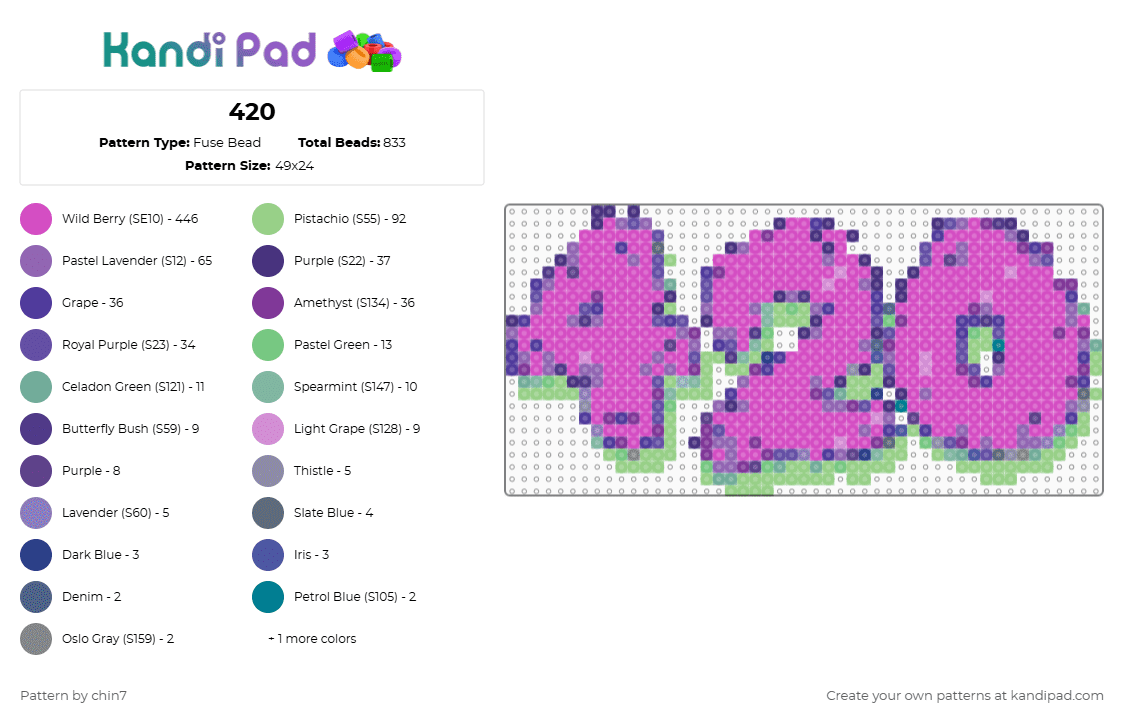 420 - Fuse Bead Pattern by chin7 on Kandi Pad - pink, purple, teal