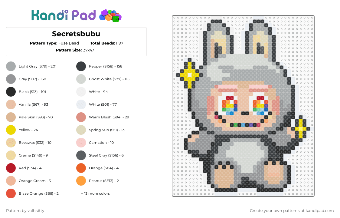 Secretsbubu - Fuse Bead Pattern by valhkitty on Kandi Pad - gray,beige