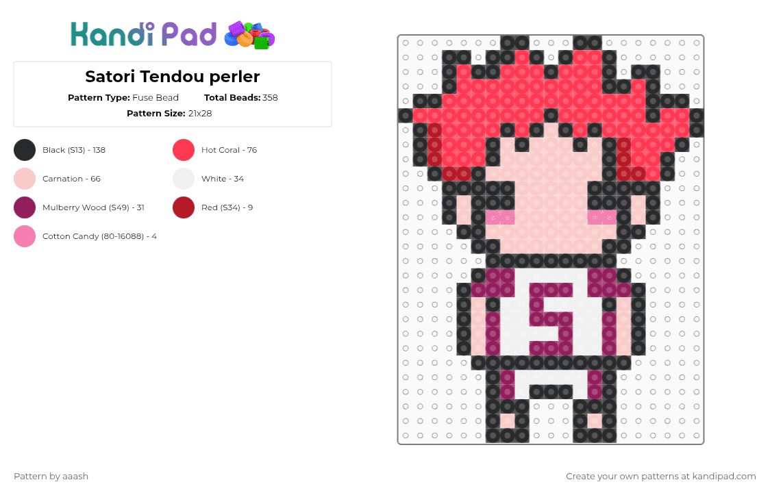 Satori Tendou perler - Fuse Bead Pattern by aaash on Kandi Pad - red,beige,tendou,haikyu