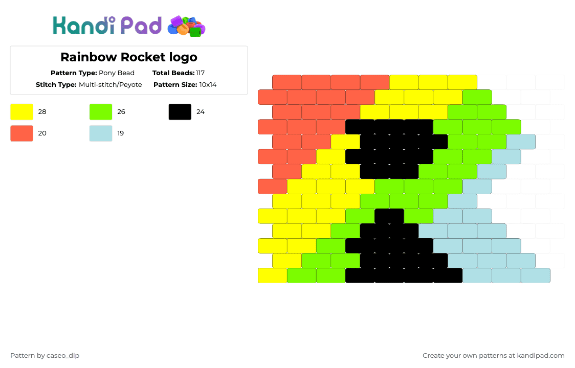Rainbow Rocket logo - Pony Bead Pattern by caseo_dip on Kandi Pad - yellow,green