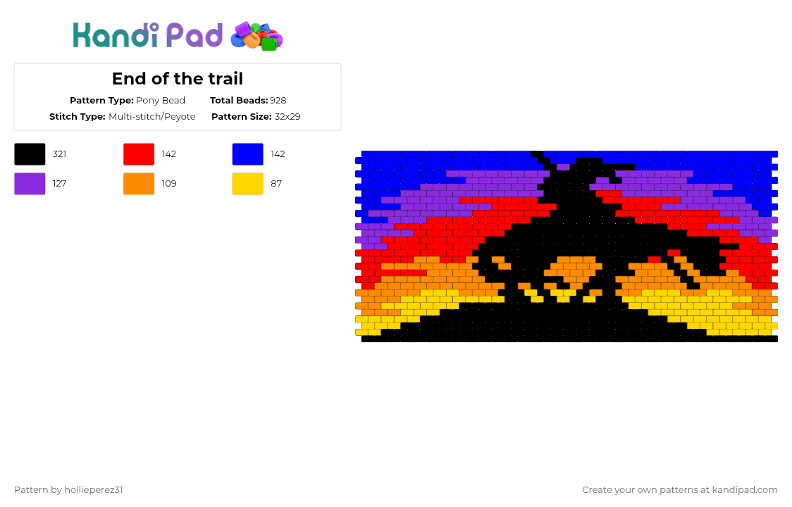 End of the trail - Pony Bead Pattern by hollieperez31 on Kandi Pad - silhouette,sunset,trail,landscape,horse,nature,animal,purple