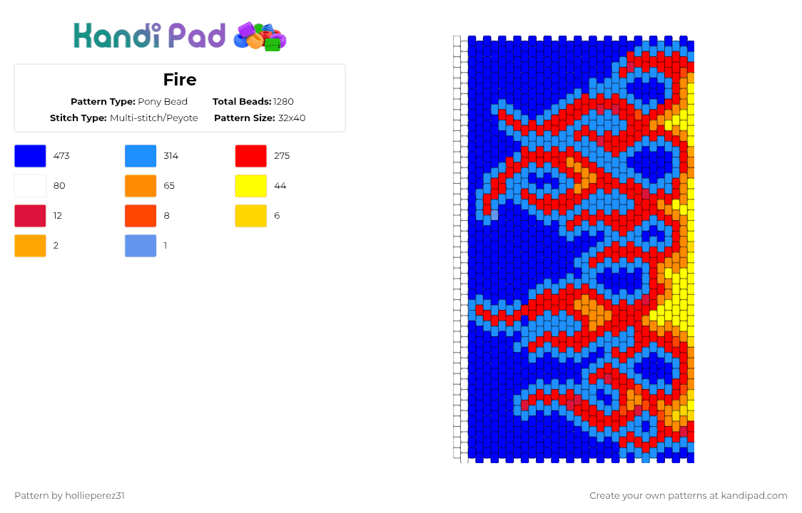Fire - Pony Bead Pattern by hollieperez31 on Kandi Pad - purple,light blue,red