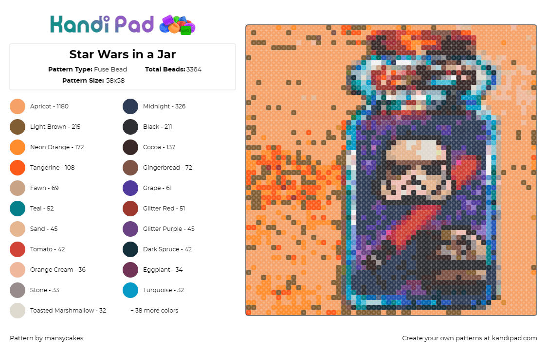 Star Wars in a Jar - Fuse Bead Pattern by mansycakes on Kandi Pad - star wars,galaxy,characters,saga,storm trooper,franchise,space,intergalactic,pur