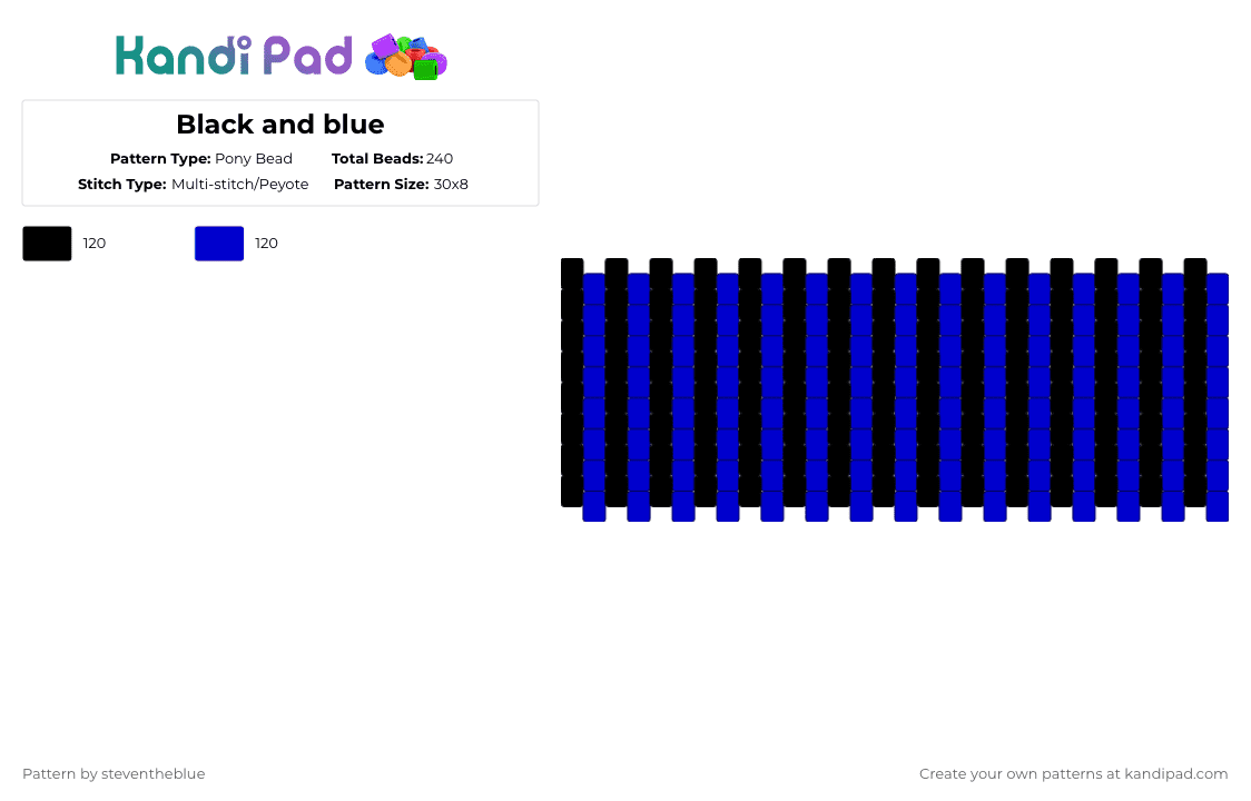 Black and blue - Pony Bead Pattern by steventheblue on Kandi Pad - black,purple