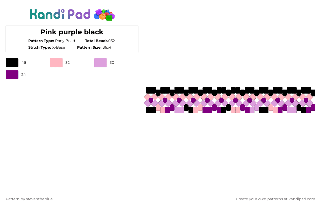 Pink purple black - Pony Bead Pattern by steventheblue on Kandi Pad - black,pink