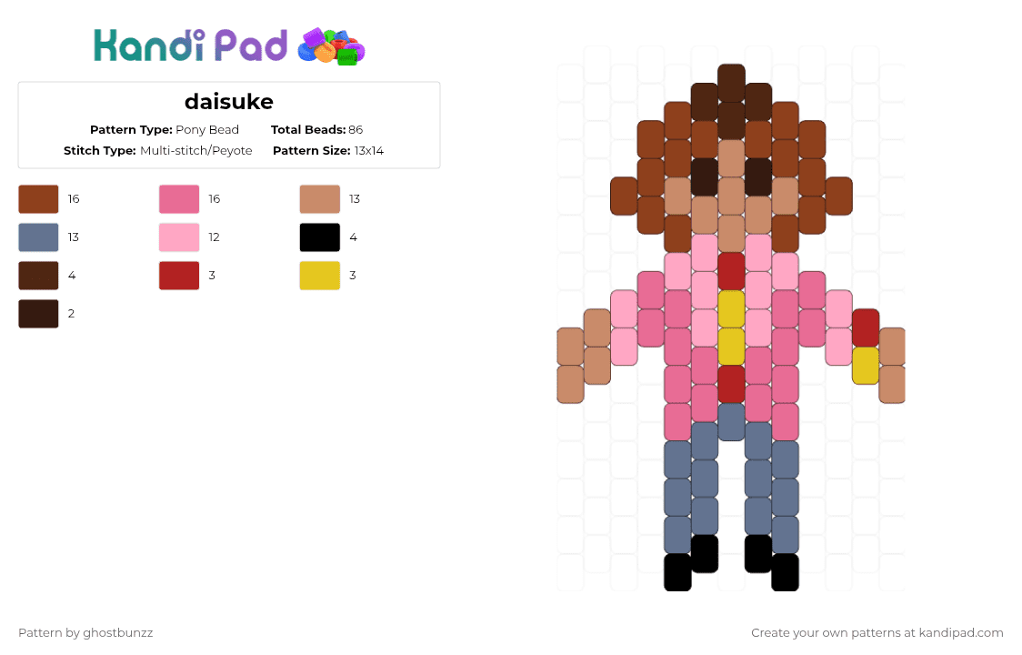 daisuke - Pony Bead Pattern by ghostbunzz on Kandi Pad - orange,red,pink,gray