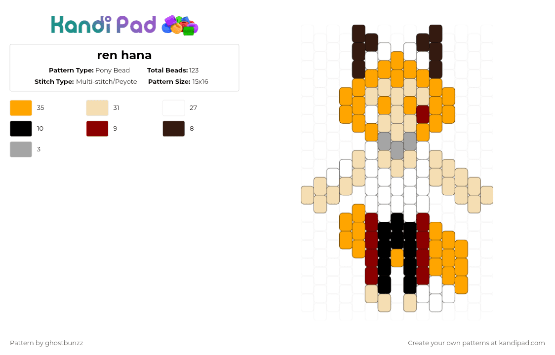 ren hana - Pony Bead Pattern by ghostbunzz on Kandi Pad - beige,orange