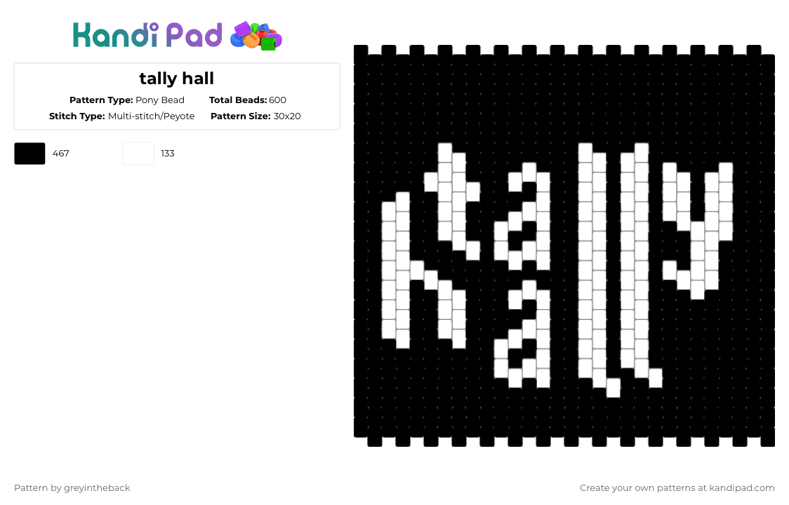 tally hall - Pony Bead Pattern by greyintheback on Kandi Pad - 