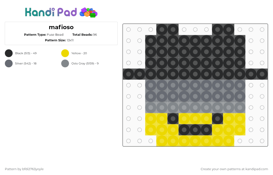mafioso - Fuse Bead Pattern by bfdi2763yoyle on Kandi Pad - gray, yellow