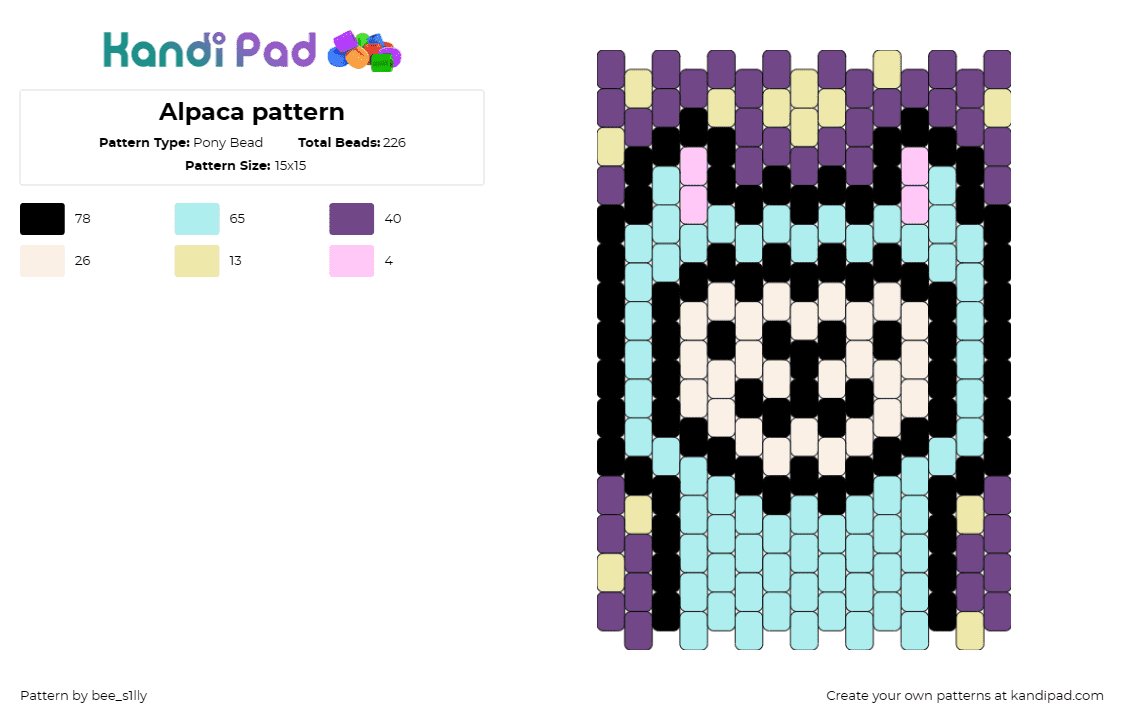 Alpaca pattern - Pony Bead Pattern by bee_s1lly on Kandi Pad - alpaca,cute,animal,whimsical,geometric,playful,creature,adorable,light blue