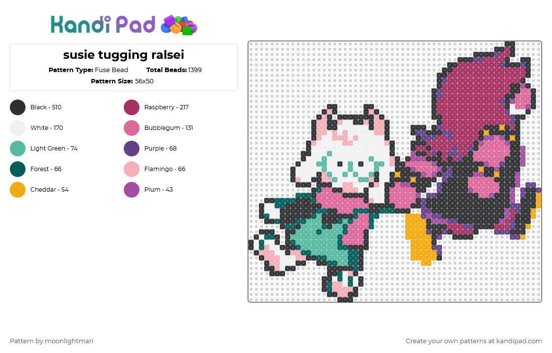 susie tugging ralsei - Fuse Bead Pattern by moonlightmari on Kandi Pad - pink,deltarune,deltarune chapter 2,susie,ralsei