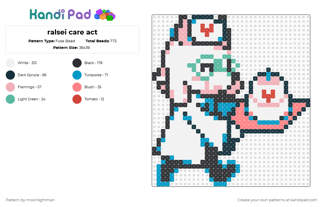 ralsei care act - Fuse Bead Pattern by moonlightmari on Kandi Pad - white,light blue,red,beige,ralsei,deltarune,deltarune chapter 2,characters